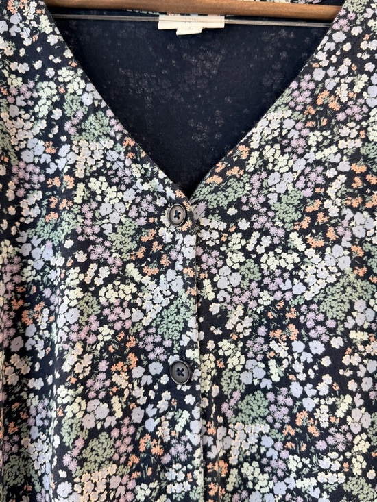 J. Jill Navy Ditsy Floral V-Neck Midi Dress Short Sleeve Tall L Cotton - Picture 4 of 7